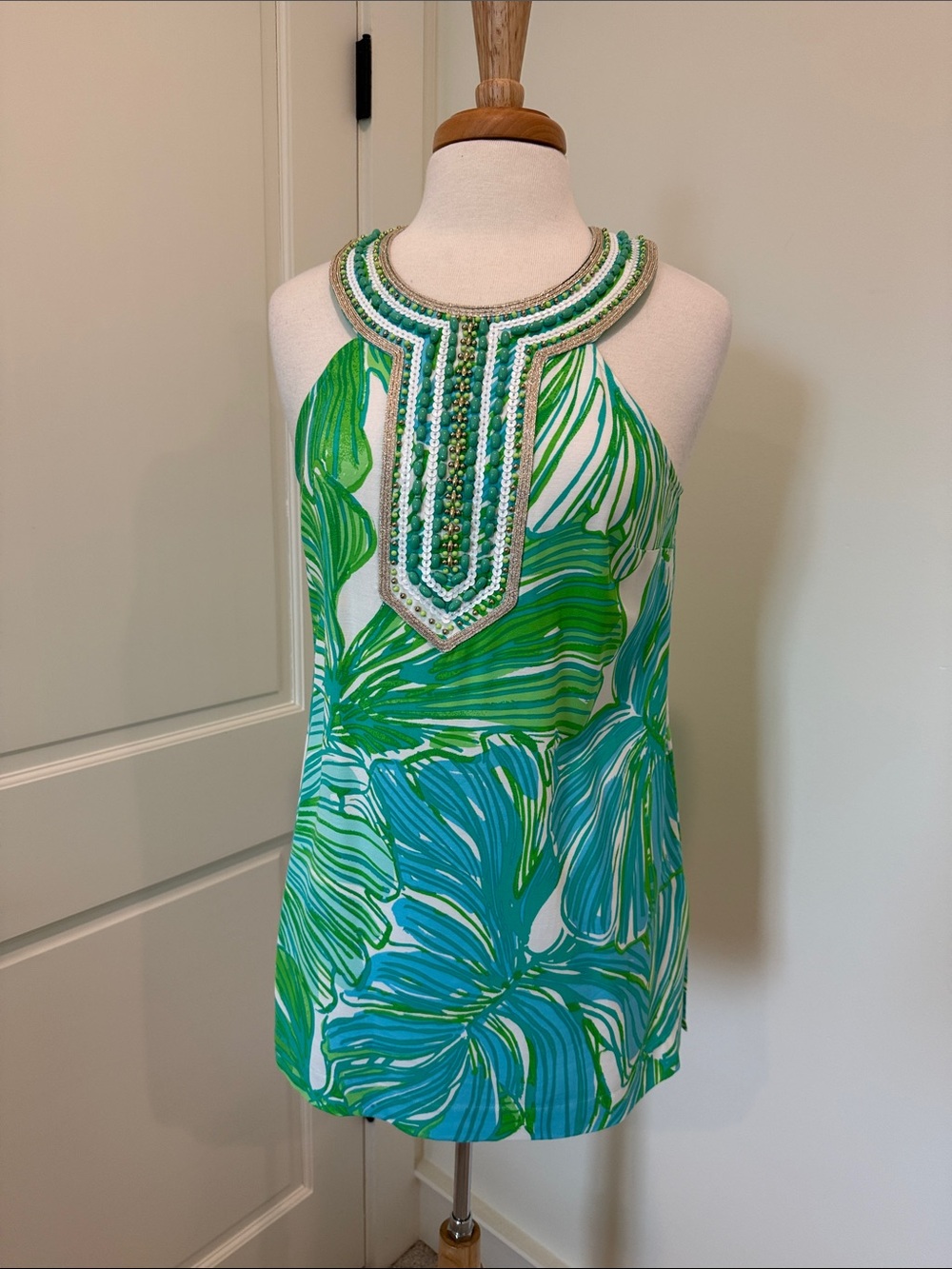Lilly Pulitzer Green & Blue Beaded Halter Top